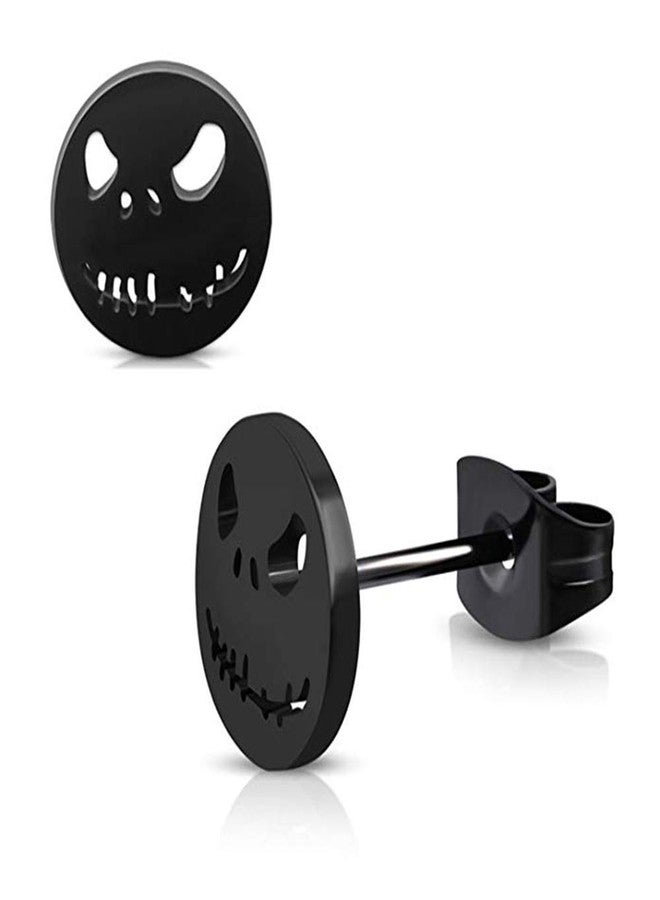 SIISPRI YZstyle Stainless Steel Black/Silver Jack Skellington Cut-Out Round Circle Button Stud Post Earrings（10mm） (BlackER0026) - Image 2